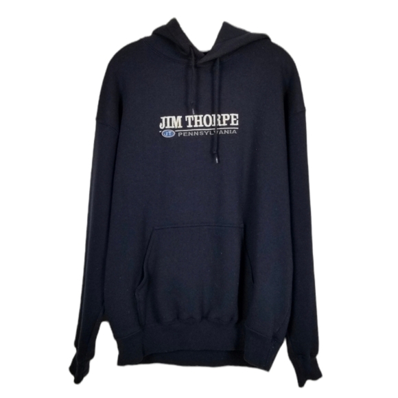 Jim Thorpe Pennsylvania JT Hoodie Sweatshirt Blue Heavy Weight Men's Size Large - Picture 1 of 7